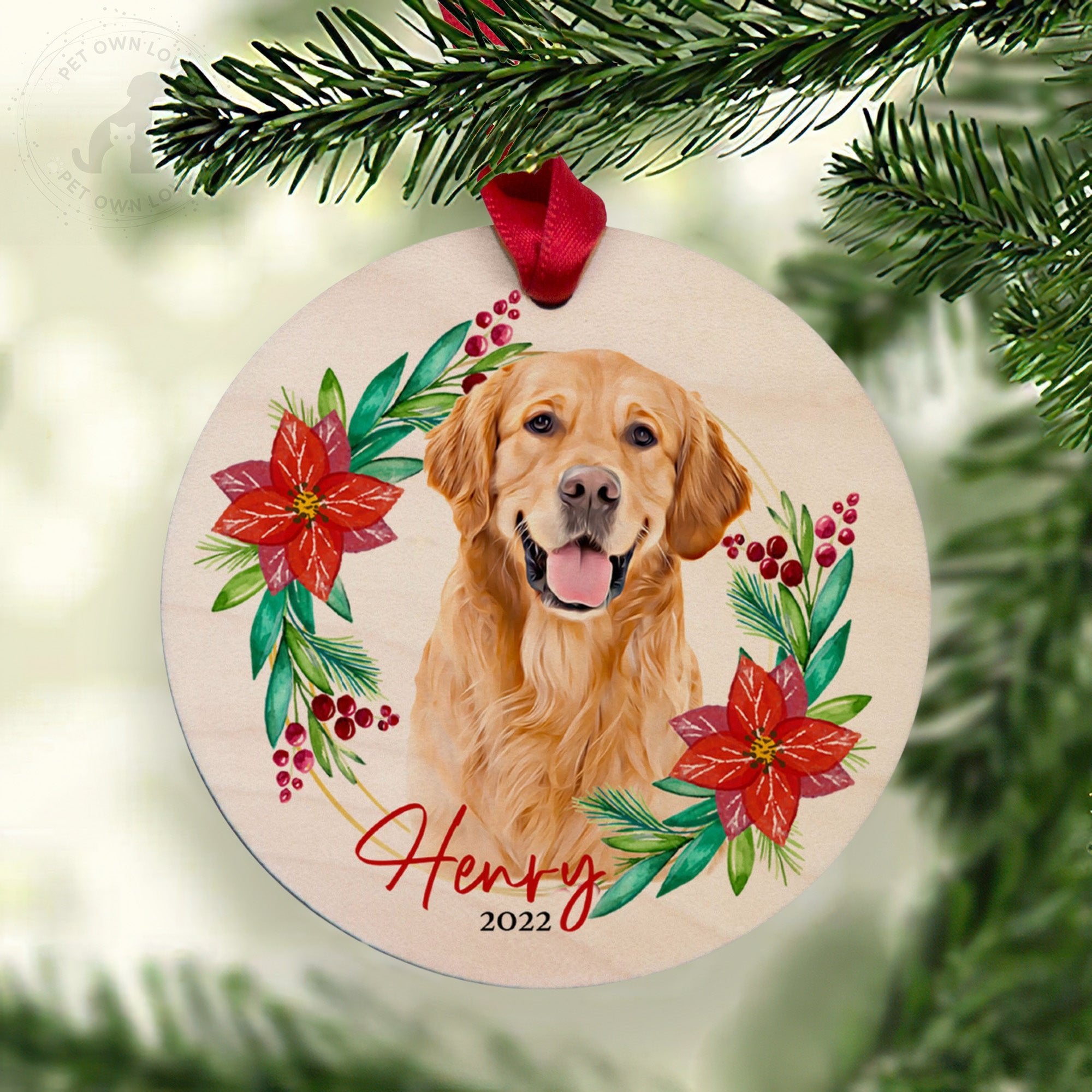 Wooden Personalized Dog Christmas Ornaments, Pet Memorial Ornament